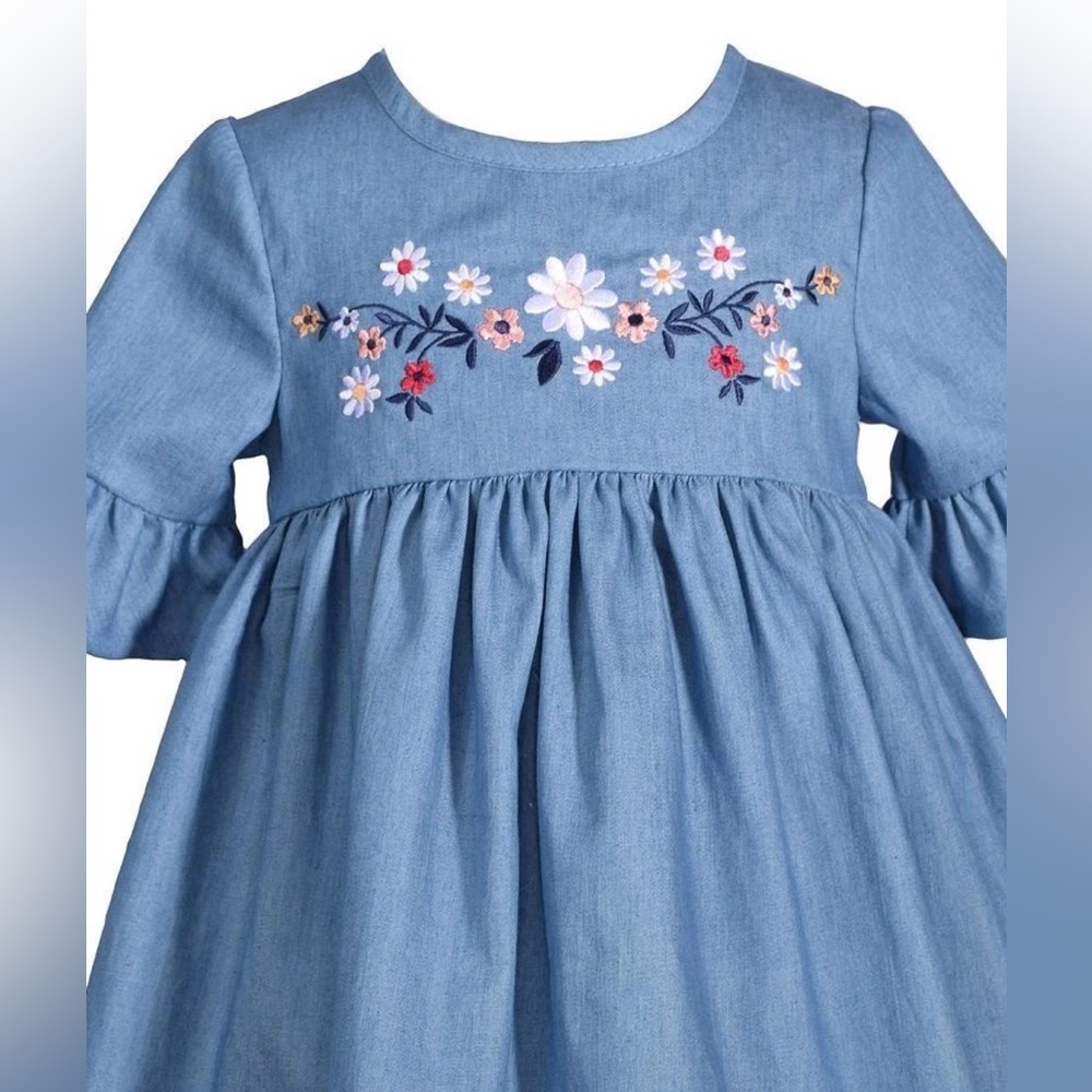 Bonnie Jean Size 3T Girls "BLUE CHAMBRAY" Embroidered Tunic Top